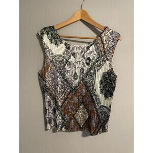 Womens Top Size Large Paisley Floral Satin Crinkle Sleeveless Whimsy Boho Y2K